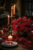 ai generado rosas y velas, romántico decoración. generativo ai foto