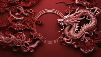 AI generated red dragon in a red background. generative ai photo