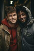 AI generated gay relationship and lgbt friendship. generative ai photo