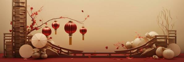 AI generated Chinese New Year 2024, new year decoration with lanterns. generative ai photo