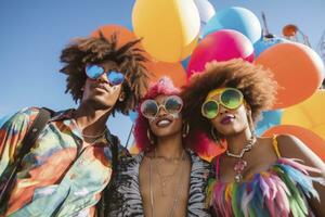 AI generated group of friends having fun at a carnival. generative ai photo