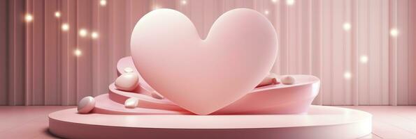 AI generated heart shaped paper banner on pink background, generative ai photo