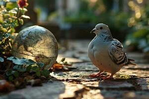 AI generated a pigeon and an a globe of earth symbolizing peace and unity photo