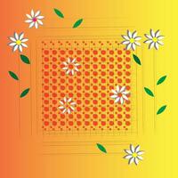 Orange background illustration with flower and leaf pattern. vector