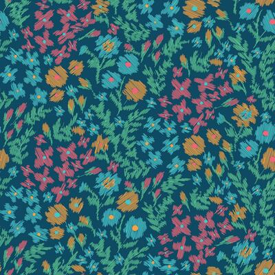 Hand drawn retro colorful ditsy floral pattern in scribble texture style