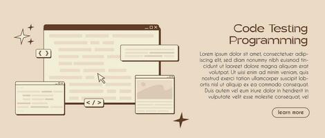 Software developer or code testing web banner template. Website development concept in trendy retro colors. Concept of script coding, ui ux design and programming in php, python, javascript. Vector. vector