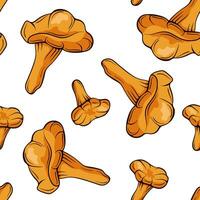 Chanterelle mushrooms seamless pattern in cartoon style. Pattern for wrapping paper, fabric, design. Vector illustration on a white background.