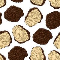 Truffle seamless pattern in line art, cartoon style. Edible mushroom. Mushrooms texture design, packaging, menu, label. Vector illustration isolated on a white background.