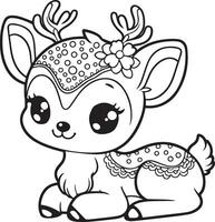 A Cute Deer Coloring Page Line Art Vector