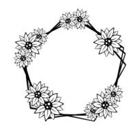 Black line Triple Pentagon Frame with Flowers. Vector illustration for decorate logo, text, wedding, greeting cards and any design.