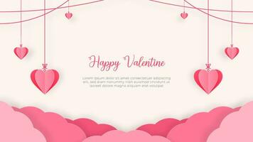 Romantic Skyline Serenade Of Heart Shaped Decor and Dreamy Clouds Paper Cutout Style Simple Vector Background Design