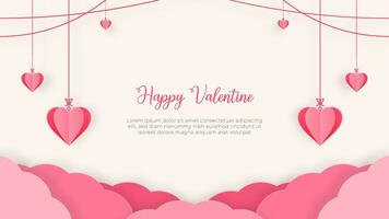 Romantic Skyline Serenade Of Heart Shaped Decor and Dreamy Clouds Paper Cutout Style Simple Vector Background Design