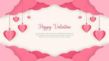 Heartstrings in the Sky Romantic Decor and Fluffy Clouds Paper Cutout Style Simple Vector Background Design