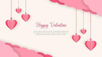Whispers of Love Romantic Backdrop with Heart Hangings and Clouds Paper Cutout Style Simple Vector Background Design