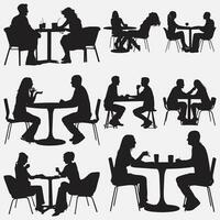couple sitting in restaurand Silhouettes Set vector