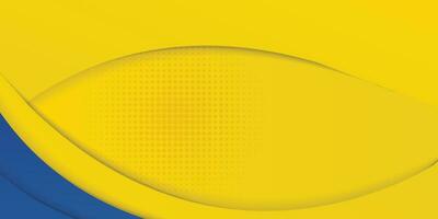 Abstract yellow and blue geometric curve overlap layer background with halftone dots decoration. Modern horizontal banner template design. Suit for cover, header, poster, banner, website, business vector