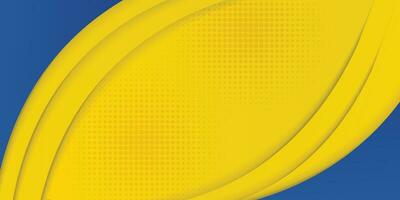 Abstract yellow and blue geometric curve overlap layer background with halftone dots decoration. Modern horizontal banner template design. Suit for cover, header, poster, banner, website, business vector