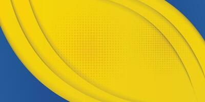 Abstract yellow and blue geometric curve overlap layer background with halftone dots decoration. Modern horizontal banner template design. Suit for cover, header, poster, banner, website, business vector