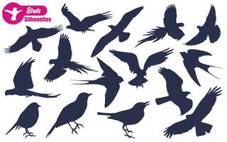 Flying and Sitting Bird Silhouettes vector