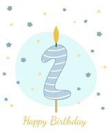 Happy Birthday card. Vector illustration of a candle for a cake in the form of the number 2.