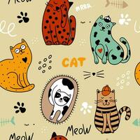 Seamless pattern with cute cats vector