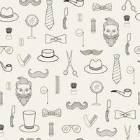 Seamless pattern with different barbershop tools and man hairstyle. vector