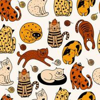 Seamless pattern with cute cats vector