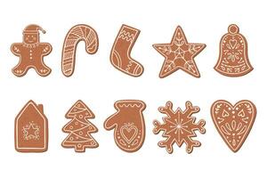 Navidad pan de jengibre galletas en plano estilo. vector