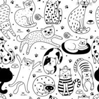 Seamless pattern with cute cats vector