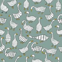 Hand-drawn geese seamless pattern. vector