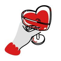 mujer mano en un vaso de alcohol en el forma de un corazón parte superior vista. vino amantes, el concepto de un vino festival. un plano vector ilustración de un mujer participación un vaso en su mano. impresión diseño