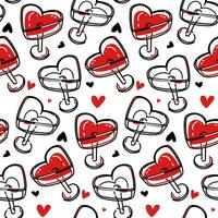 Heart-shaped glasses pattern, top view. Alcohol in glasses wine festival concept, date. Flat vector illustration of a pair of glasses for lovers. Heart, alcohol, packaging. Print Design