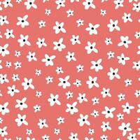 Seamless vector pattern in minimalistic style. Cute daisies on red background