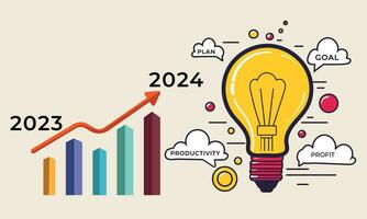 2024 Business growth target concept compared to 2023. Business goal concept. Business development success in 2024 concept vactor vector