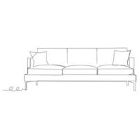 Single and double sofa continuous one line outline vector drawing and sofa with lamp or plant design art illustration