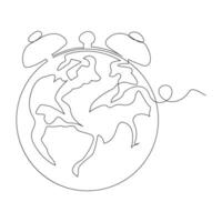 continuous single line earth globe world map outline vector art drawing and world earth hour concept simple design