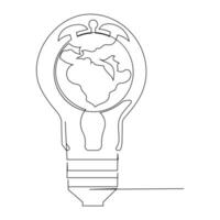 continuous single line earth globe world map outline vector art drawing and world earth hour concept simple design