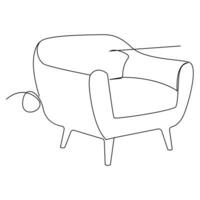 Single and double sofa continuous one line outline vector drawing and sofa with lamp or plant design art illustration