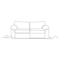 Single and double sofa continuous one line outline vector drawing and sofa with lamp or plant design art illustration