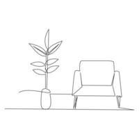 Single and double sofa continuous one line outline vector drawing and sofa with lamp or plant design art illustration