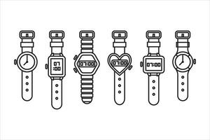 sencillo relojes icono colocar. relojes línea Arte recopilación. reloj y hora iconos relojes y Moda accesorios vector