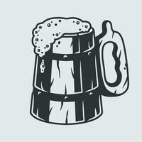 Retro wooden beer mug with foam bar menu vector