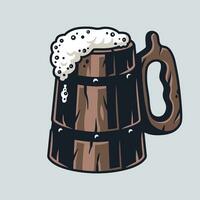 Retro wooden beer mug with foam bar menu vector