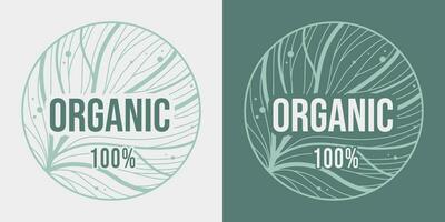 Organic healthy food label, natural vegan and vegetarian ecologic product emblem vector