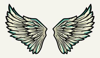 Pair of bird wings with feathers. Colored vector illustration of freedom