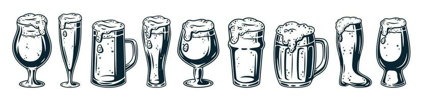 Set of beer mug with foam bar menu vector