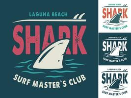 Print set of surfing shark fin and surfboard vector