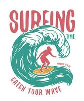 Silhouette of a man on wave on surfing board vector