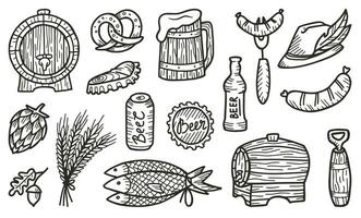 Set of beer emblem. Hop, barley, can and bottle vector