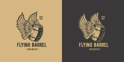 Beer fly barrel with wings for bar. Beer design vector